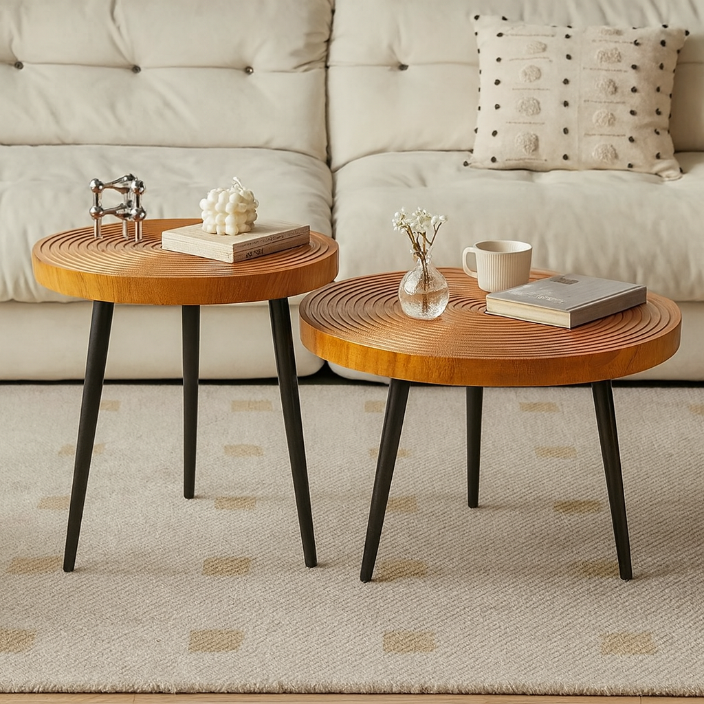 Table basse gigogne ronde japonaise en bois massif