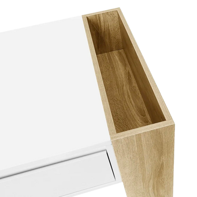 Table basse rectangulaire blanche et bois avec rangement
