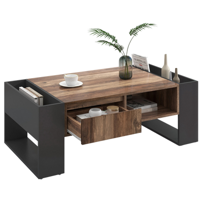 Table basse en bois rectangulaire design avec tiroir et rangements