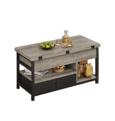 Table basse relevable extensible grise avec rangements
