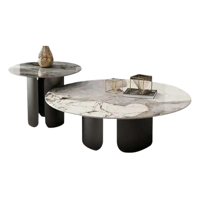 Table basse gigogne ronde en marbre et métal style nordique
