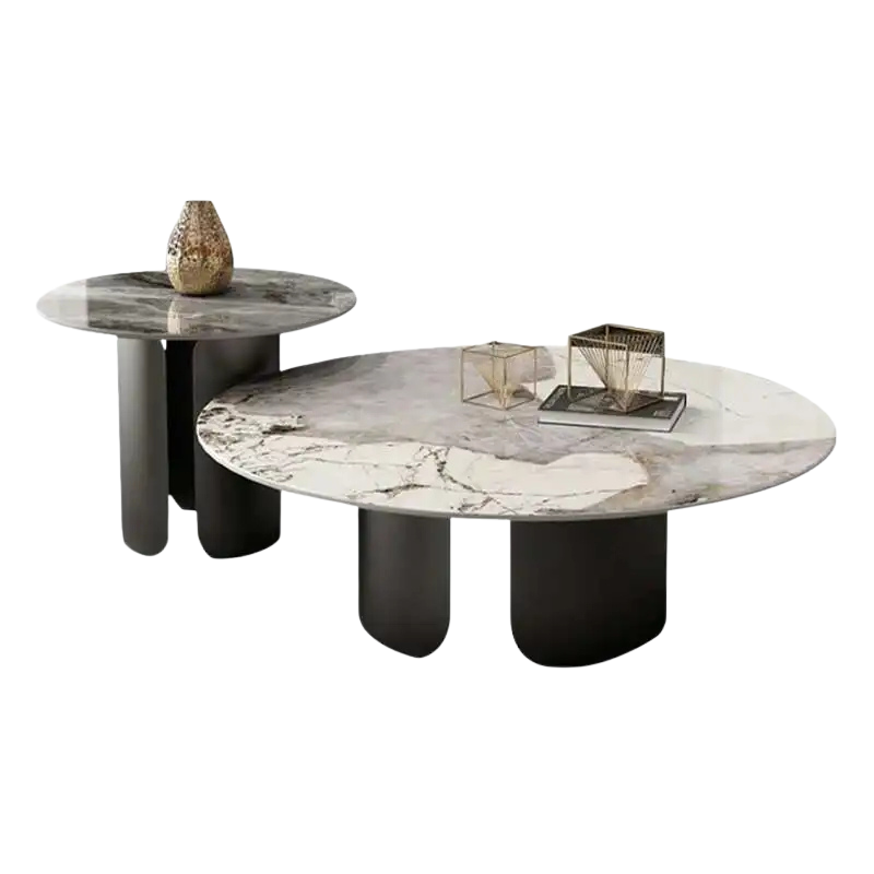 Table basse gigogne ronde en marbre et métal style nordique