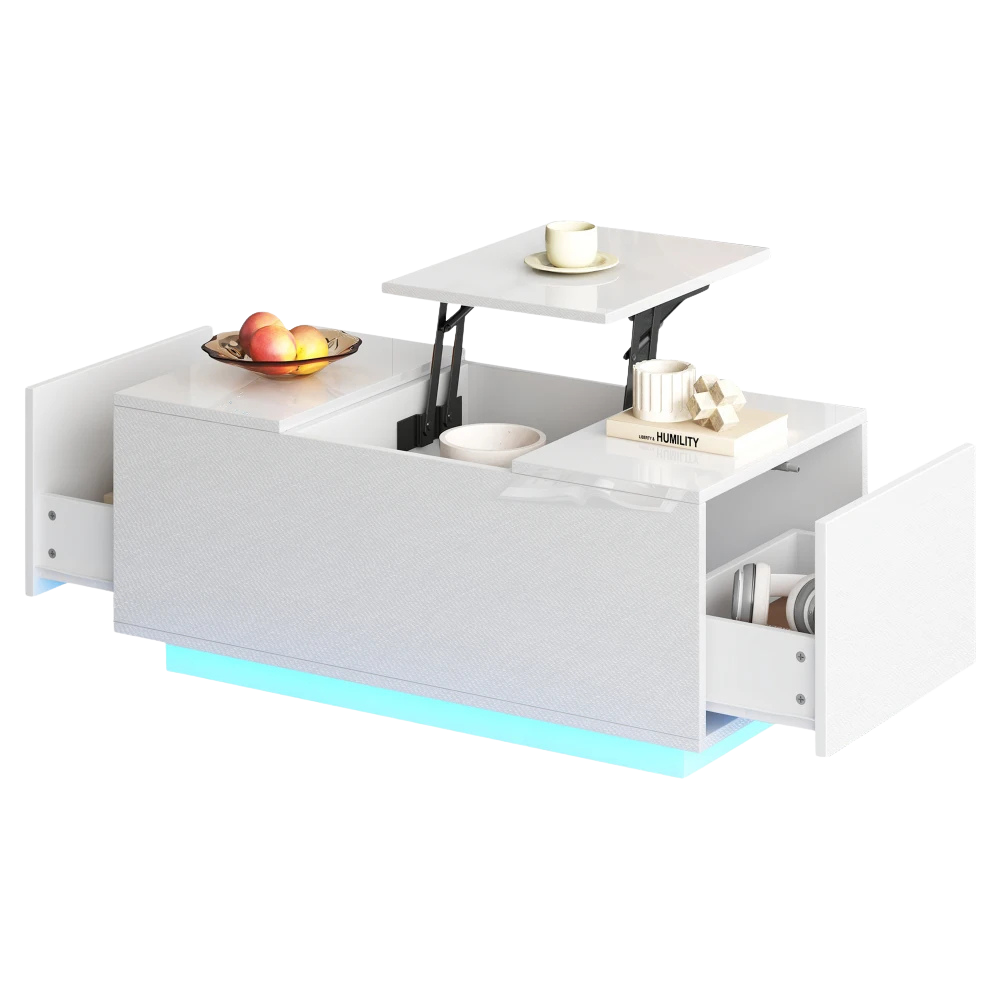 Table basse relevable avec LED et plateau ajustable