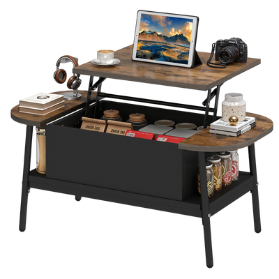 Table basse organique relevable avec rangement