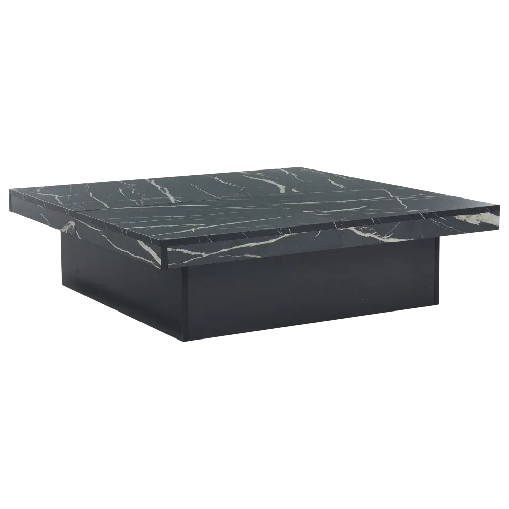 Table basse carrée avec tiroirs et plateau coulissant