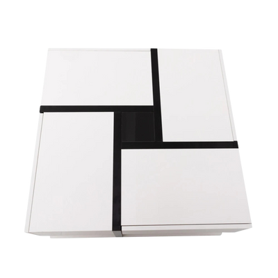 Table basse carrée moderne noire et blanche avec rangements