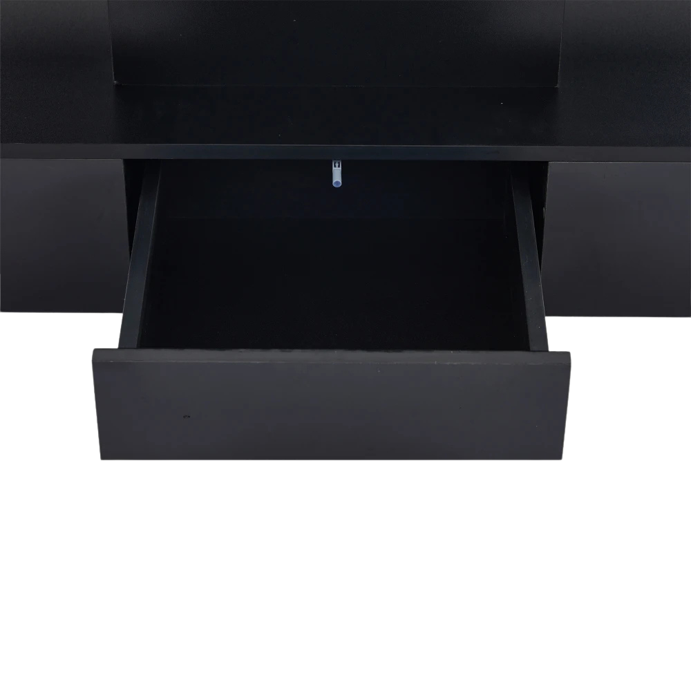 Table basse rectangulaire noire à double plateau avec LED et rangement