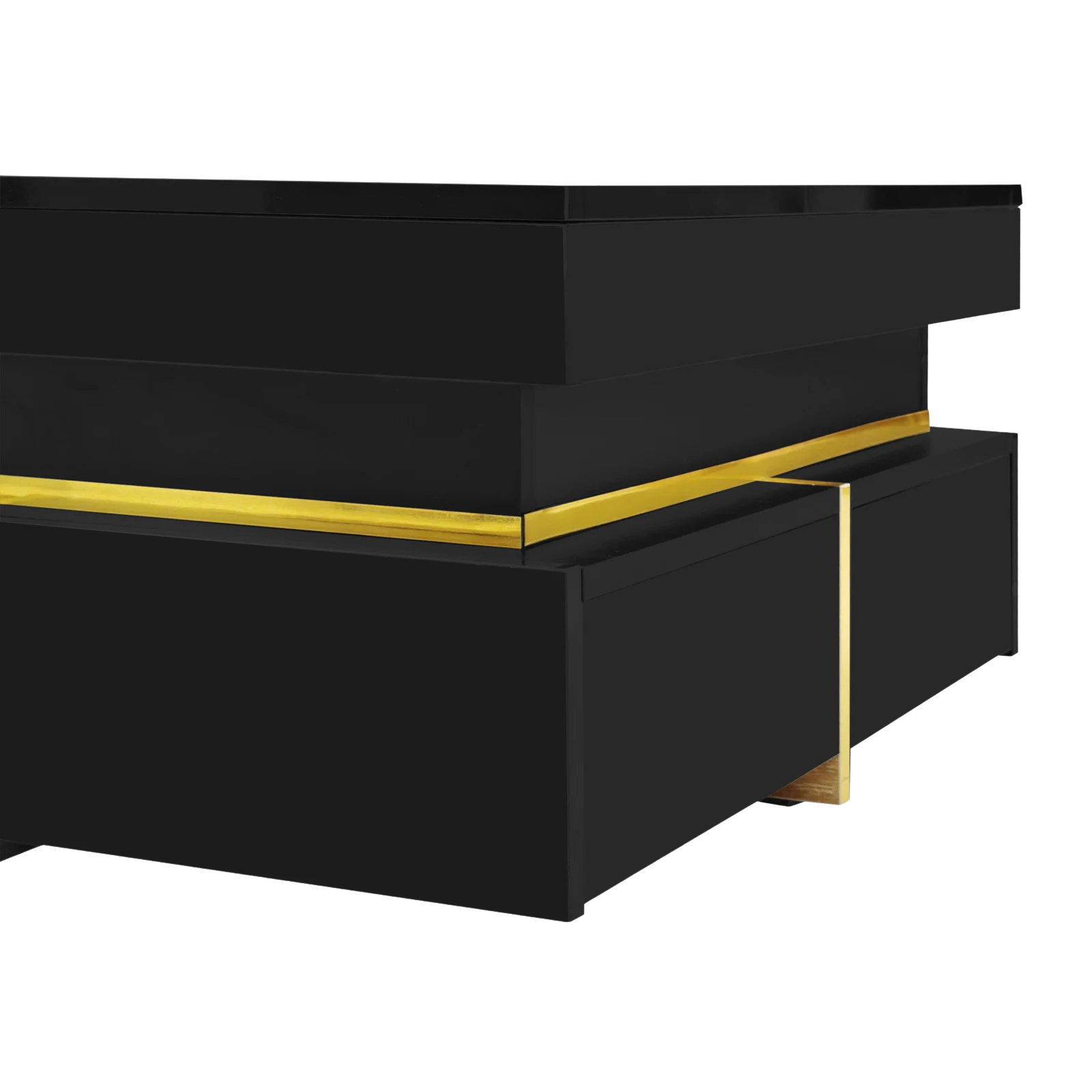 Table basse carrée noire et dorée avec rangements design