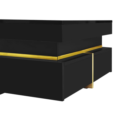 Table basse carrée noire et dorée avec rangements design