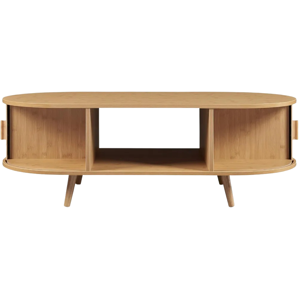 Table basse ovale bois avec rangement au style scandinave