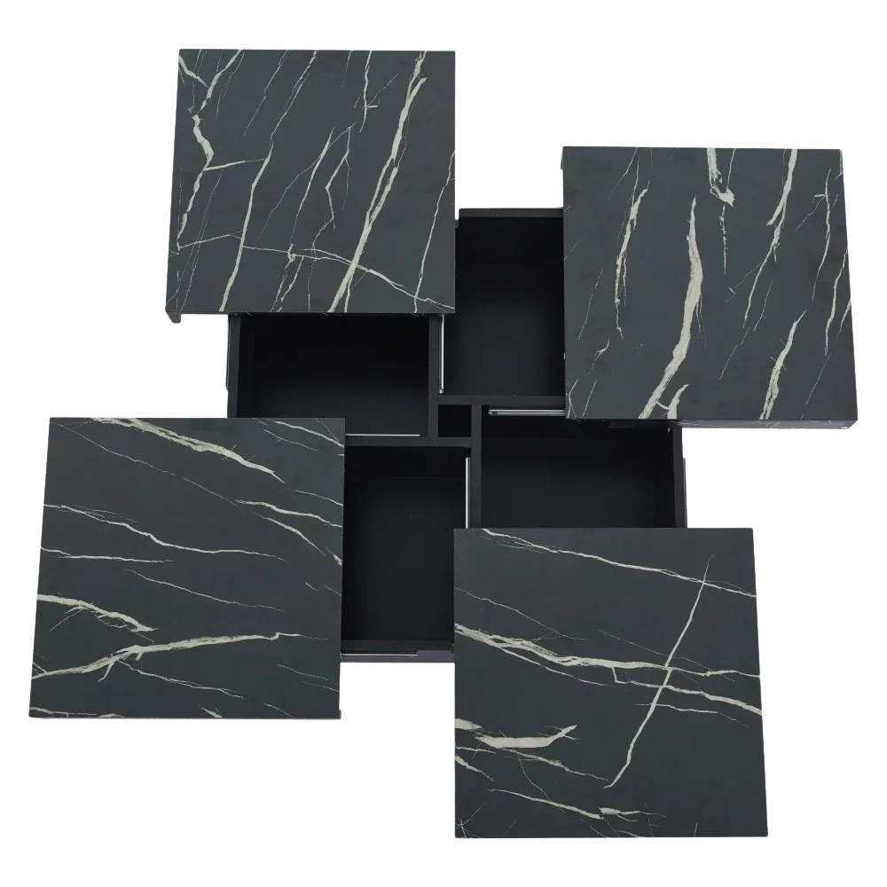 Table basse carrée avec tiroirs et plateau coulissant