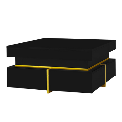 Table basse carrée noire et dorée avec rangements design