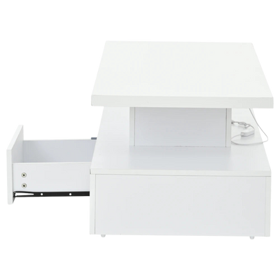 Table basse rectangulaire noire à double plateau avec LED et rangement