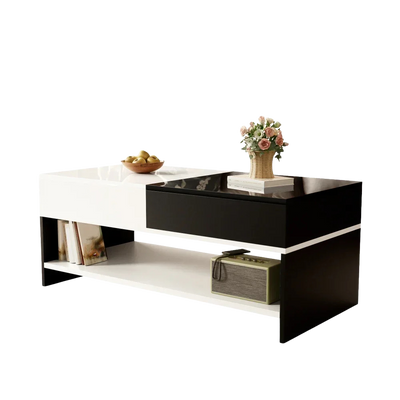 Table basse rectangulaire noire et blanche design avec rangements