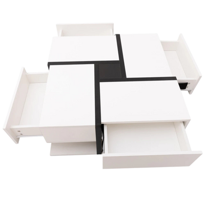Table basse carrée moderne noire et blanche avec rangements
