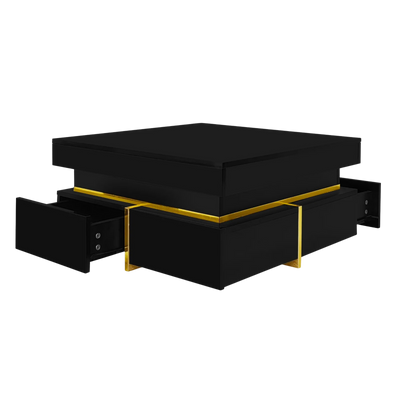 Table basse carrée noire et dorée avec rangements design