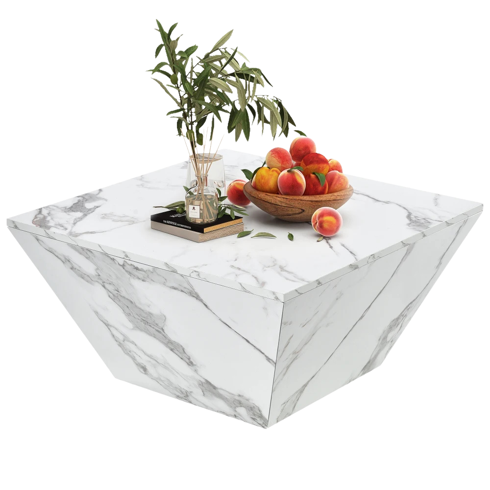 Table basse effet marbre blanche avec tiroirs