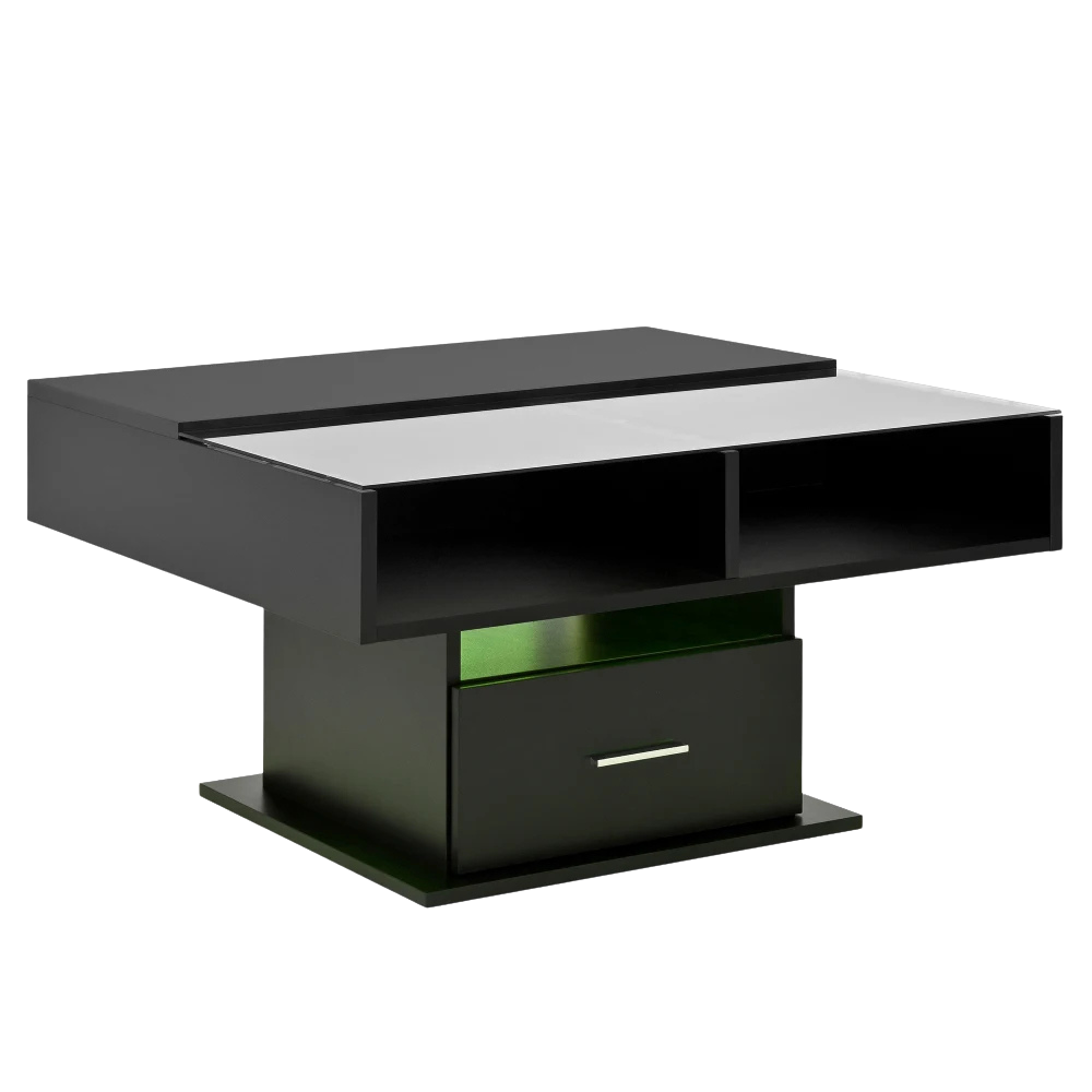 Table basse relevable avec LED et rangement