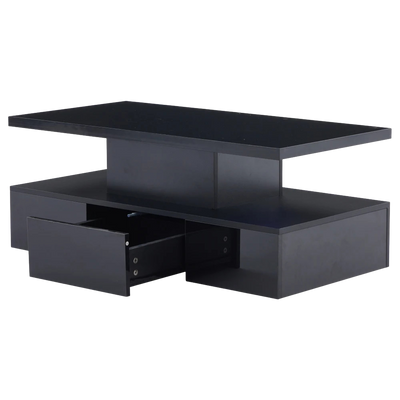 Table basse rectangulaire noire à double plateau avec LED et rangement