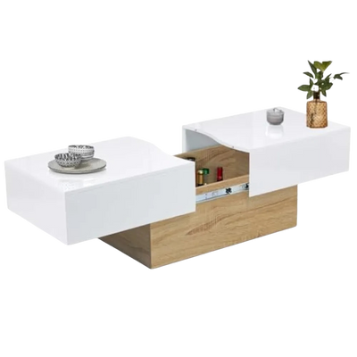 Table basse rectangulaire bois et blanc à plateau coulissant