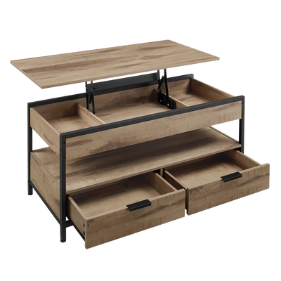 Table basse relevable industrielle avec rangement