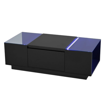 Table basse moderne en verre avec LED et rangements