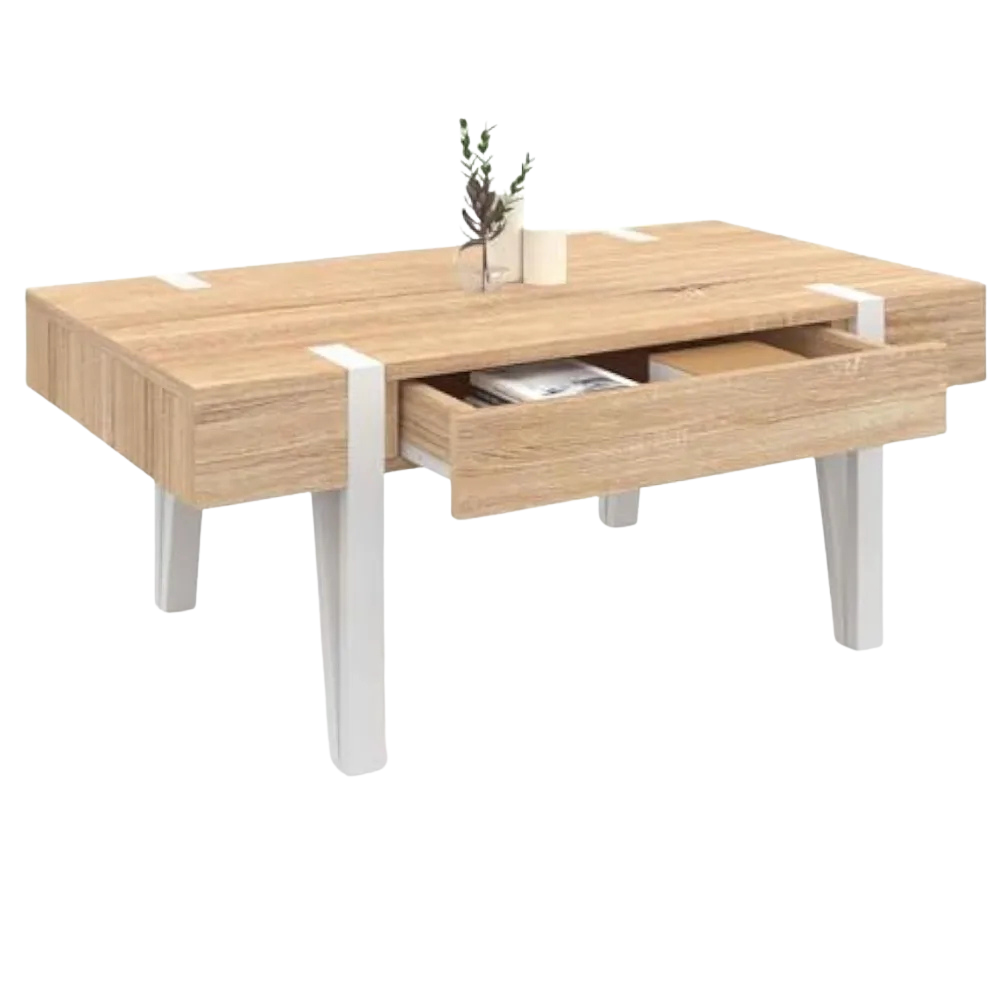 Table basse industrielle bois et métal avec tiroir