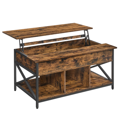 Table basse relevable bois et métal avec rangement