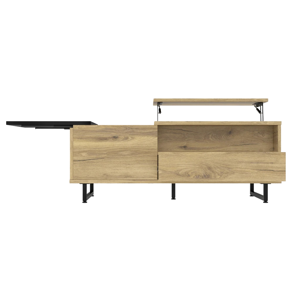 Table basse relevable en bois et métal avec LED