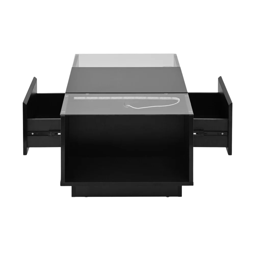 Table basse moderne en verre avec LED et rangements