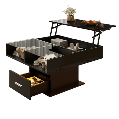 Table basse relevable avec LED et rangement