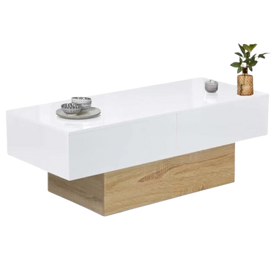 Table basse rectangulaire bois et blanc à plateau coulissant