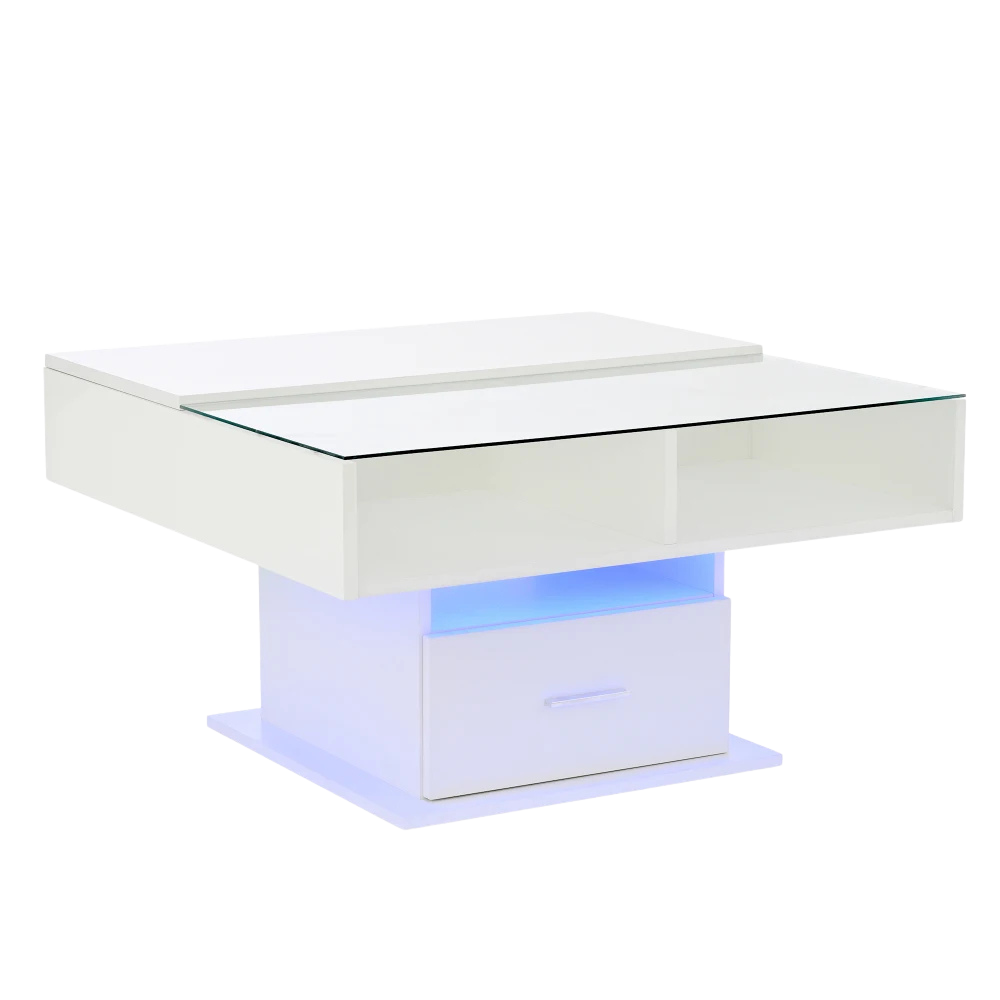 Table basse relevable avec LED et rangement