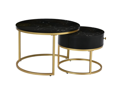 Table basse ronde gigogne effet marbre design noir