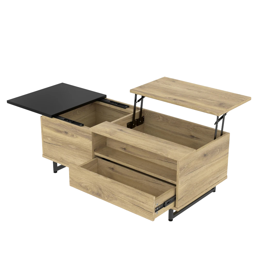 Table basse relevable en bois et métal avec LED
