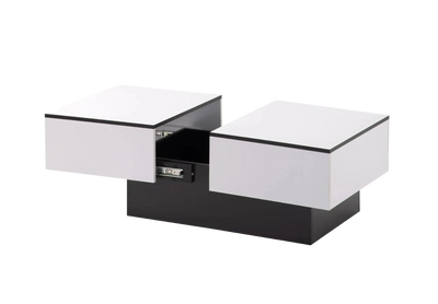 Table basse rectangulaire extensible avec rangements noire et blanche