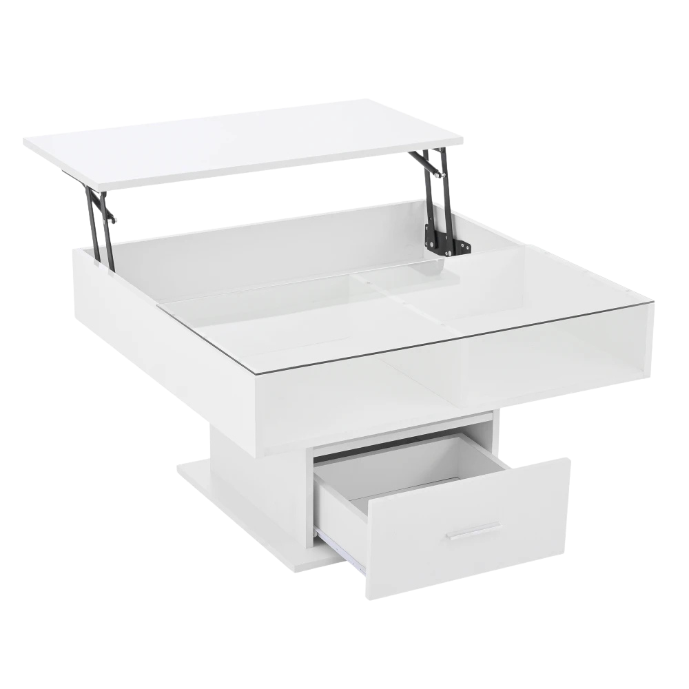 Table basse relevable avec LED et rangement