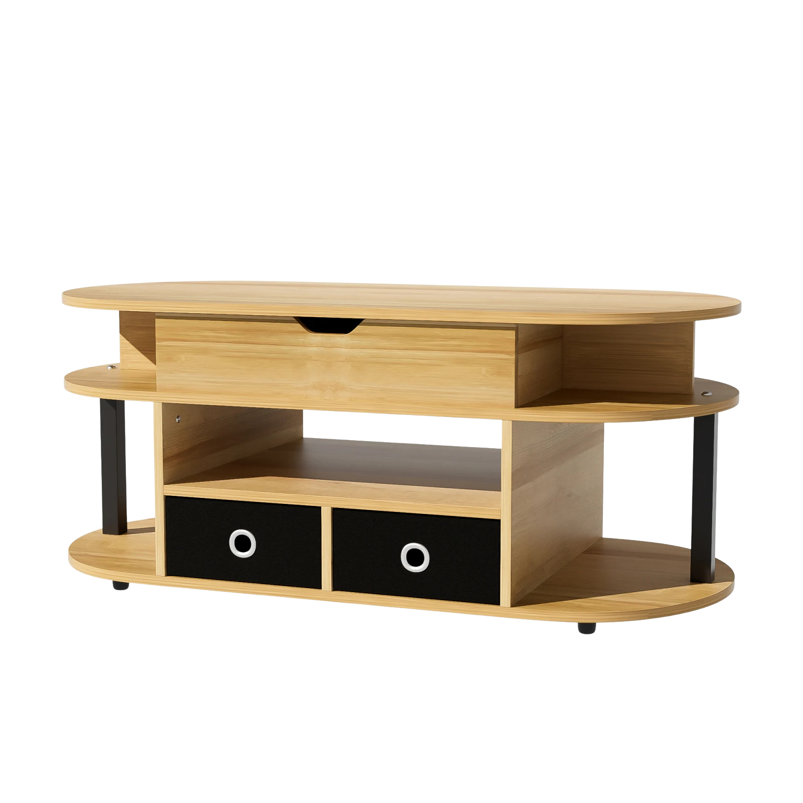 Table basse ovale relevable avec rangements design et bois