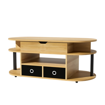 Table basse ovale relevable avec rangements design et bois