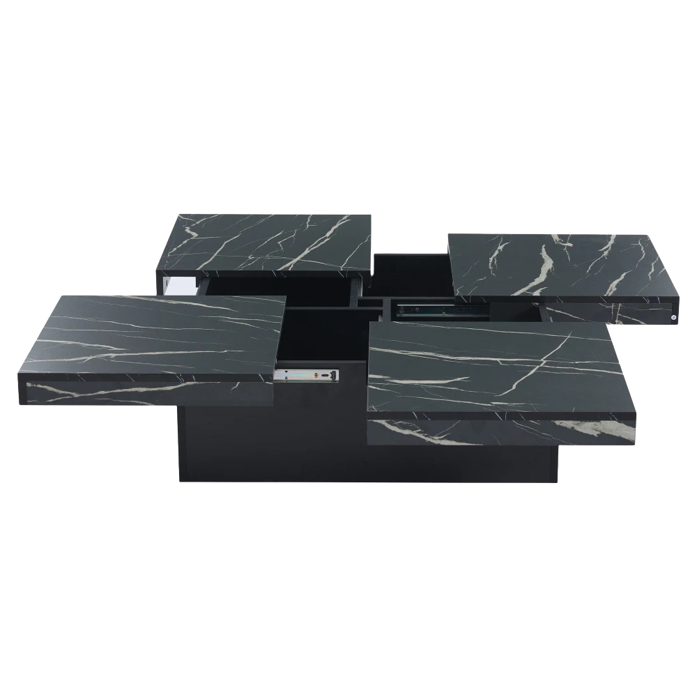 Table basse carrée avec tiroirs et plateau coulissant