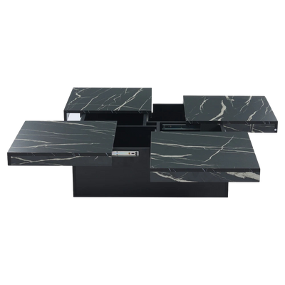 Table basse carrée avec tiroirs et plateau coulissant