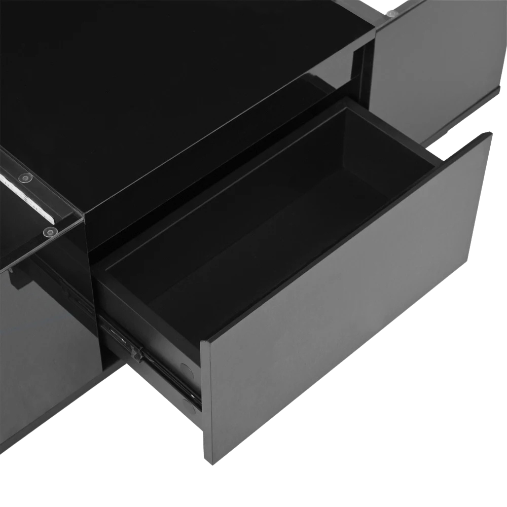 Table basse moderne en verre avec LED et rangements