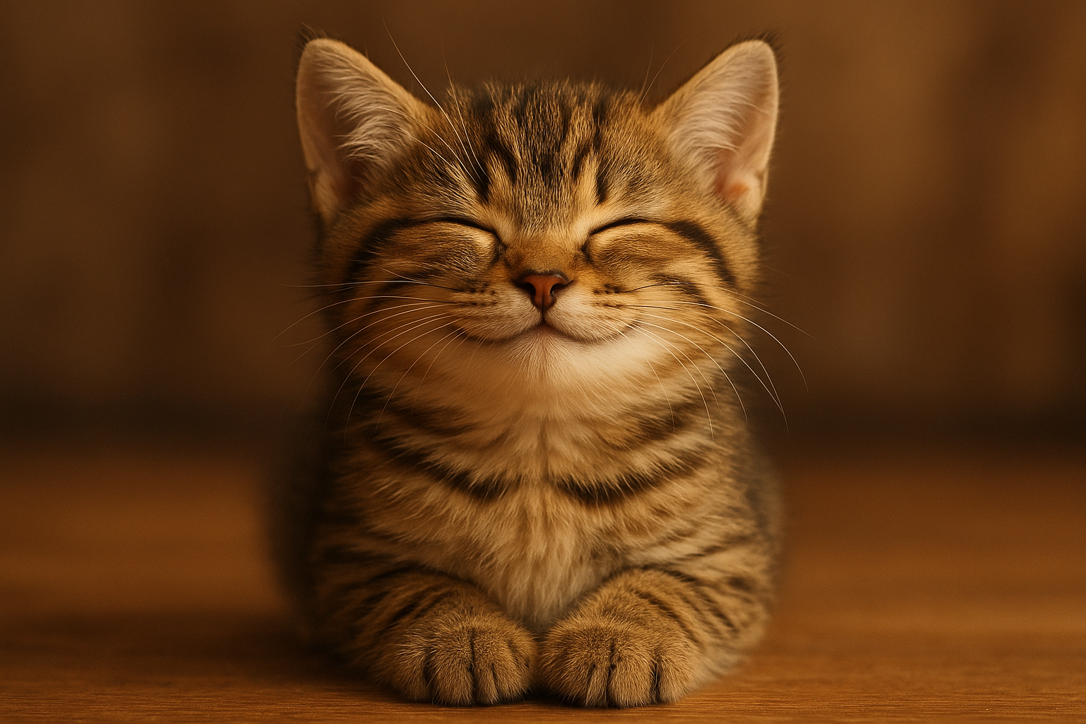 Une image de chat content assez petit et mignon